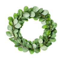 Green wreath made of lush eucalyptus leaves in a circular shape, cut out png