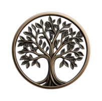 Intricate tree of life symbol with detailed branches and leaves in circular design, cut out png