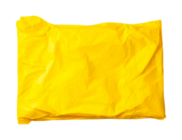 Crumpled yellow plastic bag isolated on white background for recycling concept, cut out png