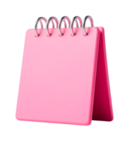 Pink spiral notepad with blank pages standing upright, cut out png