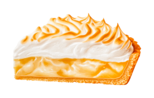 Delicious lemon meringue pie slice with golden peaks, cut out png