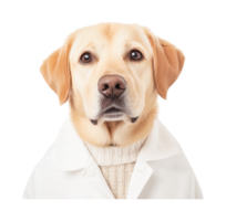 Labrador retriever in white coat with beige sweater, cut out png