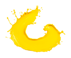 Dynamic yellow paint splash creating artistic fluid motion, cut out png