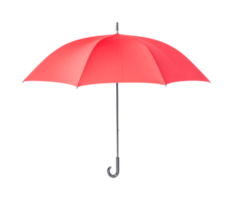 Red umbrella open with curved handle isolated on white, cut out png