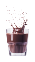 Splashing chocolate milk in glass with droplets in motion, cut out png