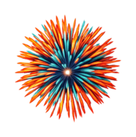 Vibrant exploding firework display in multicolor light burst at night, cut out png