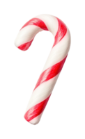 Classic red and white striped candy cane on display, cut out png
