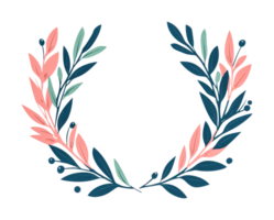 Floral laurel wreath with pink and green leaves, cut out png