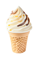 delicioso baunilha suave servir gelo creme cone com chocolate chuvisco, cortar Fora png