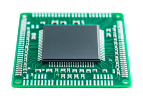 Close-up of a computer microchip with detailed circuitry, cut out png