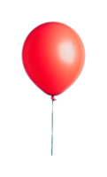 Red balloon with rope on white background in floating position, cut out png