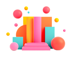 Colorful geometric shapes with spheres and columns in abstract arrangement, cut out png