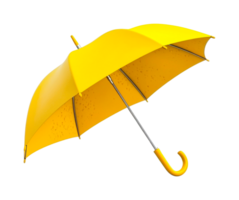Yellow umbrella with metal handle opened at an angle, cut out png