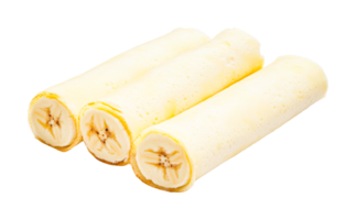 Close-up of banana inside rolled crepe, cut out png