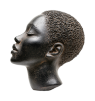 Elegant bronze sculpture of african female head with textured hair, cut out png