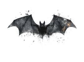 Artistic bat illustration with spread wings and ink splatter design, cut out png