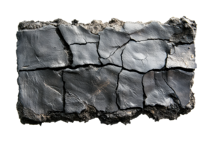 Cracked black asphalt close-up with rough surface texture visible, cut out png
