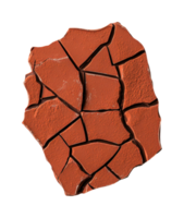 Shattered red clay fragment with irregular cracks and textured surface, cut out png