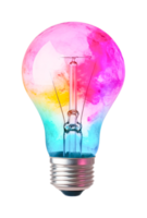 Vibrant multicolored light bulb with creative artistic design, cut out png