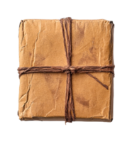 Rustic brown paper package with twine string tied in a classic knot, cut out png