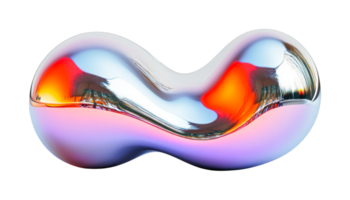 Futuristic metallic abstract shape with reflective iridescent surface, cut out png