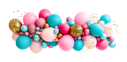 Colorful assorted balloons cluster with patterns and designs, cut out png