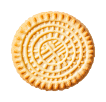 Golden round cream cookie with intricate design pattern, cut out png