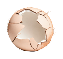 Broken egg shell with large central hole and cracks, cut out png