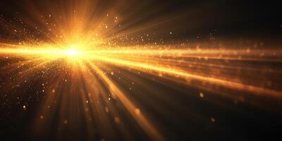 Bright golden rays and particles create a stunning visual effect in a dark background photo