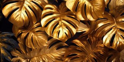 Golden tropical leaves create a striking decorative backdrop for events and celebrations photo