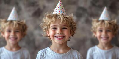 Smiling boy in party hat enjoying a joyous celebration with friends photo