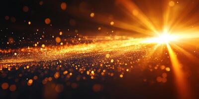 Golden rays illuminate sparkling particles in a celestial landscape photo
