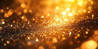 Sparkling golden particles create a vibrant texture under warm light in an elegant display photo
