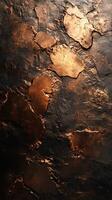 Textured surface with metallic accents highlighting intricate patterns in dark tones photo