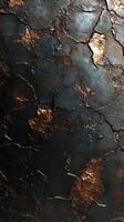 Close-up of textured surface showing dark and metallic features with cracked patterns in artistic arrangement photo