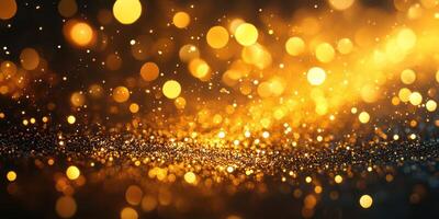 Glittering golden particles create a magical atmosphere in a dark setting during a festive celebration photo