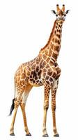 Giraffe standing gracefully in a natural pose with distinctive spots against a clear background photo
