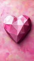 Geometric pink heart design on textured pastel background showcases creative art in vibrant colors photo