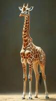 Giraffe stands gracefully in a serene environment showcasing its unique features and height during the day photo