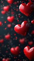 Floating red hearts in dark background create a romantic atmosphere perfect for Valentine's Day celebrations photo