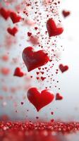 Floating red hearts create a romantic atmosphere for celebrations or special occasions during the day or evening photo