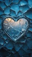 Heart shape surrounded by cracked ice creating a stunning visual in a cool blue environment photo