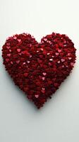 Heart-shaped arrangement of vibrant red confetti hearts creating a festive display for love-themed celebrations photo