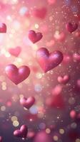 Floating hearts in a dreamy atmosphere with soft bokeh lights creating a romantic ambiance photo