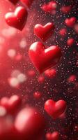 Red hearts float against a sparkling background, creating a romantic atmosphere for special occasions photo