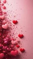 Heart-shaped decorations with glitter create a festive atmosphere for celebrations or events photo