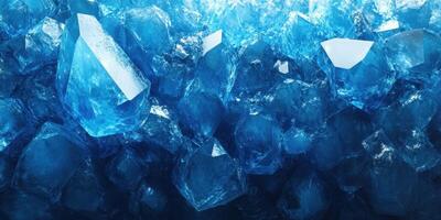 Blue crystal formations creating an ethereal landscape resembling frozen ice under brilliant light photo