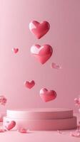 Floating pink hearts create a romantic atmosphere in a minimalistic setting for special occasions or celebrations photo