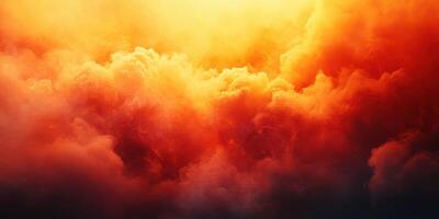 Majestic display of vibrant orange and yellow clouds illuminated by the setting sun over a tranquil landscape photo