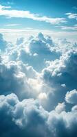 White fluffy clouds in a bright blue sky during daylight hours creating a serene and peaceful atmosphere photo